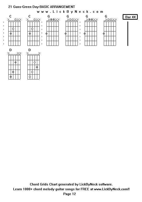 Chord Grids Chart of chord melody fingerstyle guitar song-21 Guns-Green Day-BASIC ARRANGEMENT,generated by LickByNeck software.